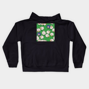 Sheep on Grass Royal Blue Flowers Kids Hoodie